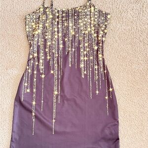 Gold Star Embellished Purple Slip Dress